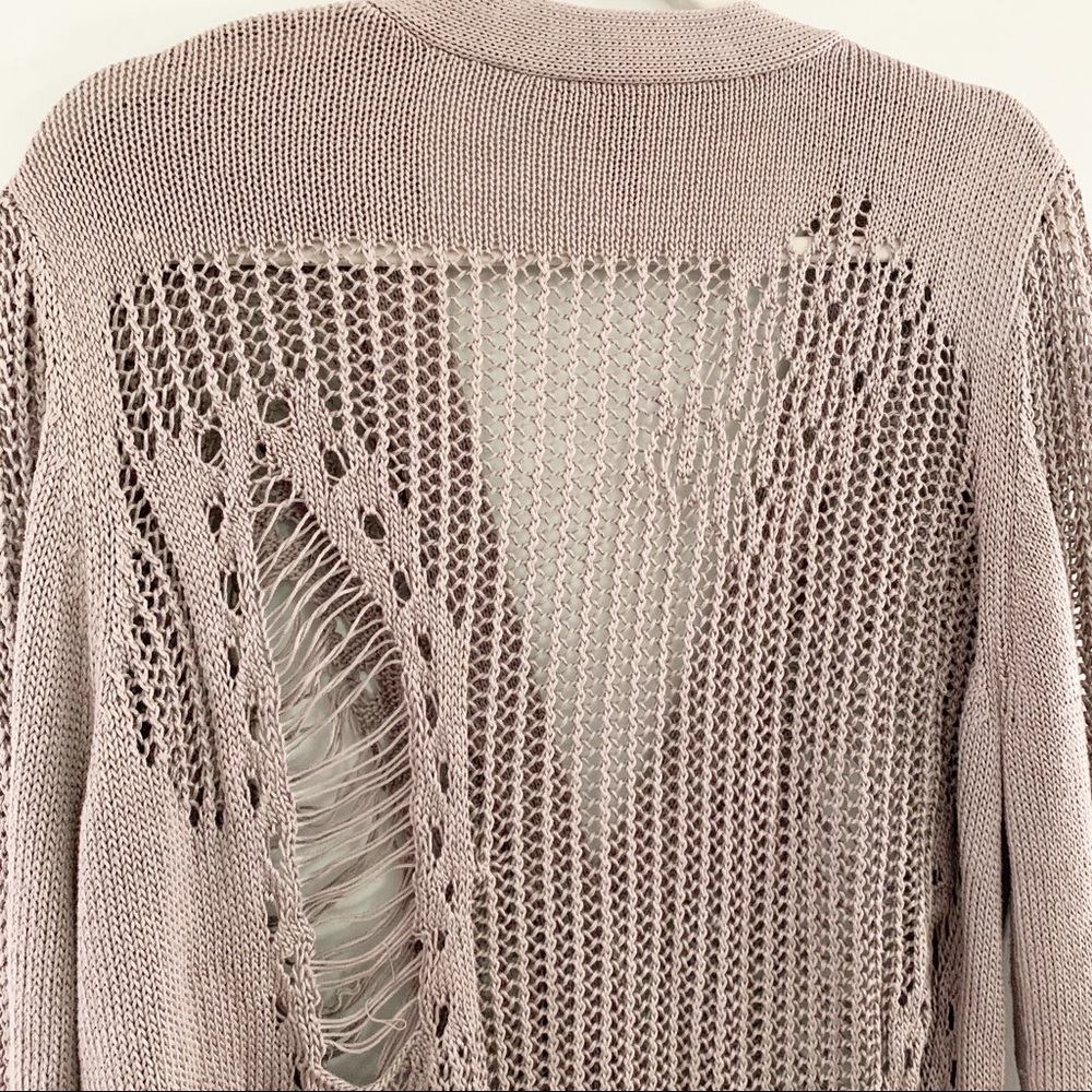 BCBGMaxAzria Distressed Open Knit Cardigan in Dusty Mauve - Picture 6 of 6